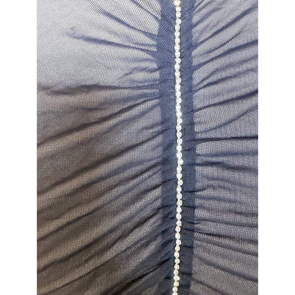 GUESS Black Sheer Mesh Ruched Rhinestone Top | Size S - Picture 6 of 9
